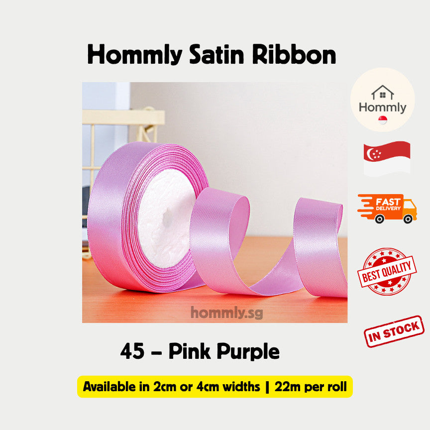 [Hommly SG Instock] 53 Colours 2/4cm Satin silky Ribbon 22m/Wedding/Flower Bouquet/Birthday Party RibbonDecoration