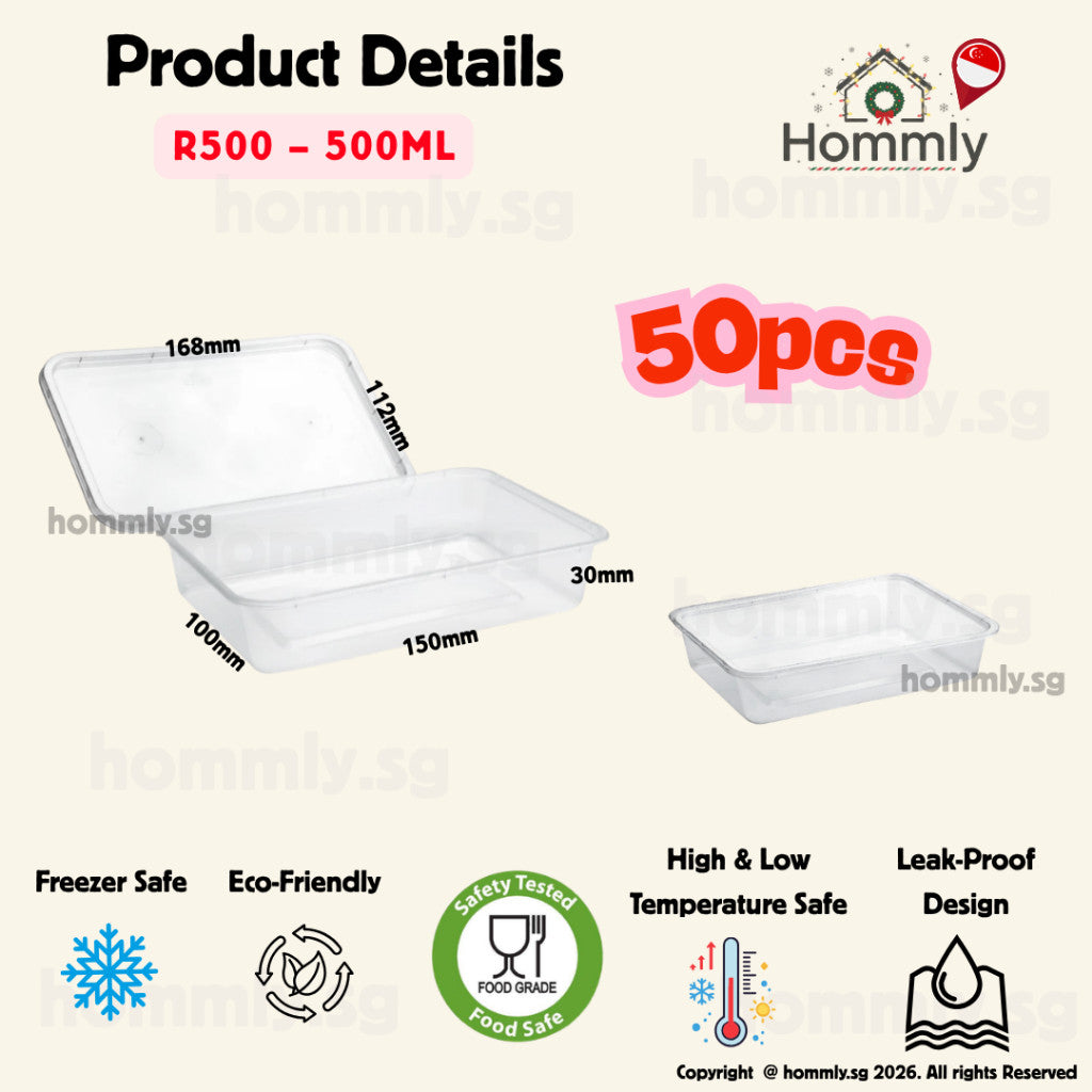 [Hommly SG Instock] Disposable Food Container with Lid | Plastic Container Food Storage | Takeaway Food Container
