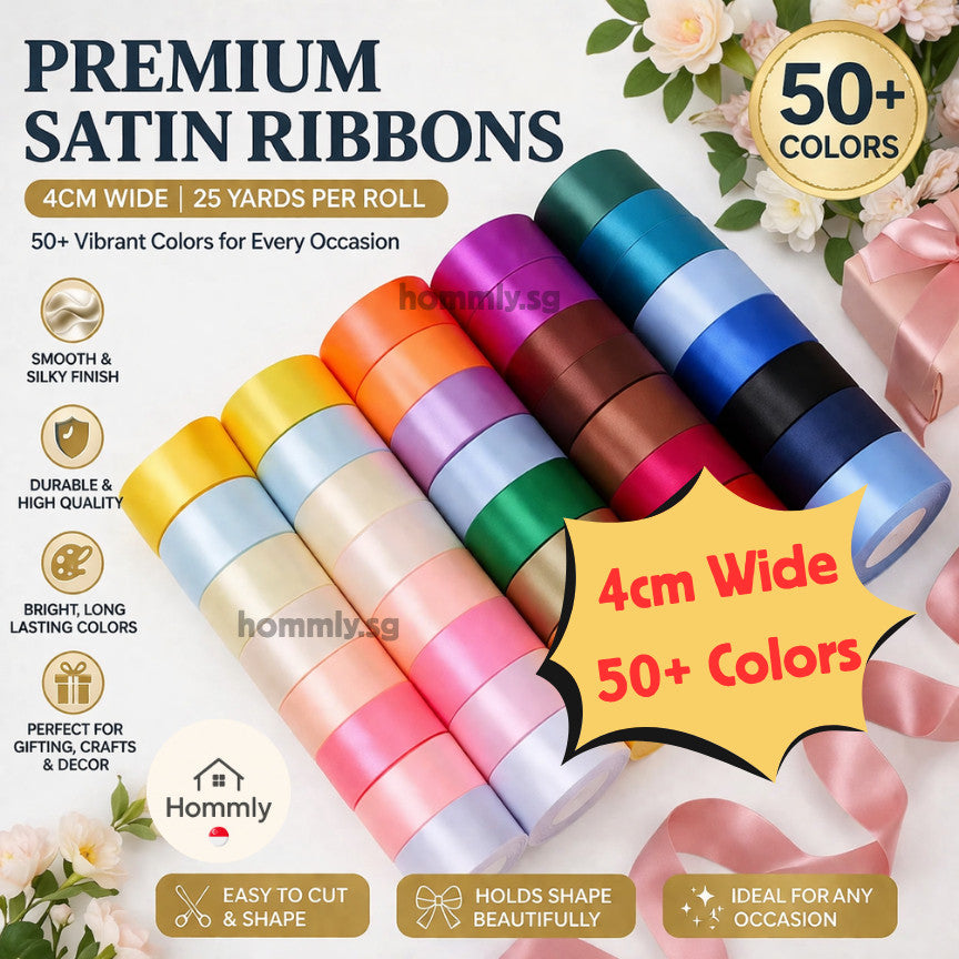 [Hommly SG Instock] 53 Colours 2/4cm Satin silky Ribbon 22m/Wedding/Flower Bouquet/Birthday Party RibbonDecoration