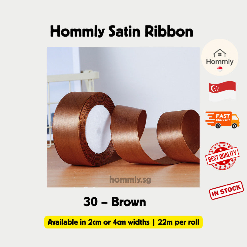 [Hommly SG Instock] 53 Colours 2/4cm Satin silky Ribbon 22m/Wedding/Flower Bouquet/Birthday Party RibbonDecoration