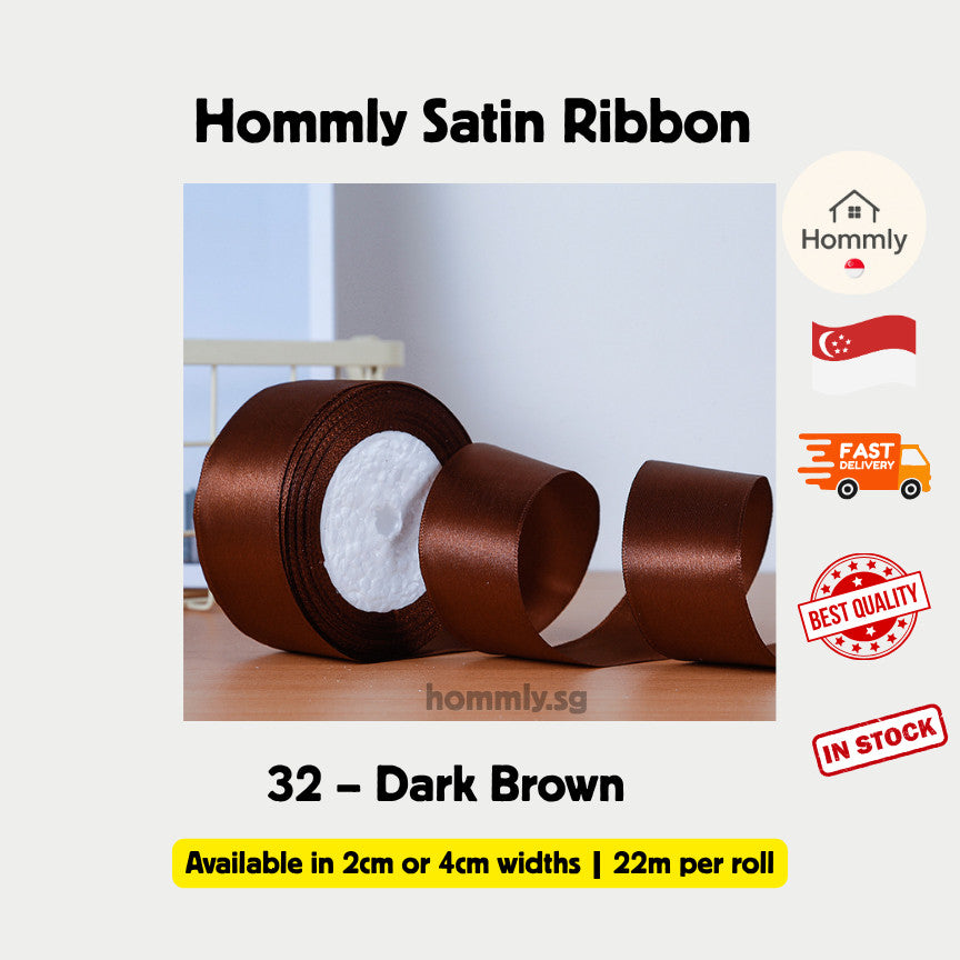 [Hommly SG Instock] 53 Colours 2/4cm Satin silky Ribbon 22m/Wedding/Flower Bouquet/Birthday Party RibbonDecoration