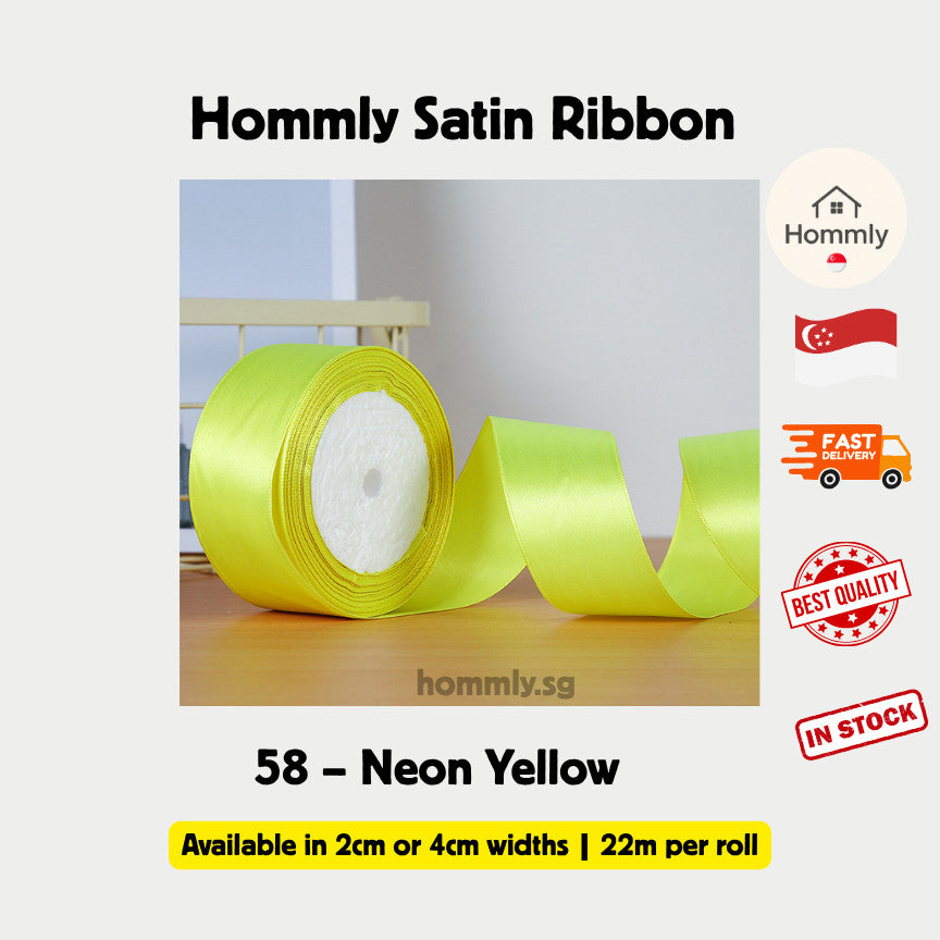 [Hommly SG Instock] 53 Colours 2/4cm Satin silky Ribbon 22m/Wedding/Flower Bouquet/Birthday Party RibbonDecoration