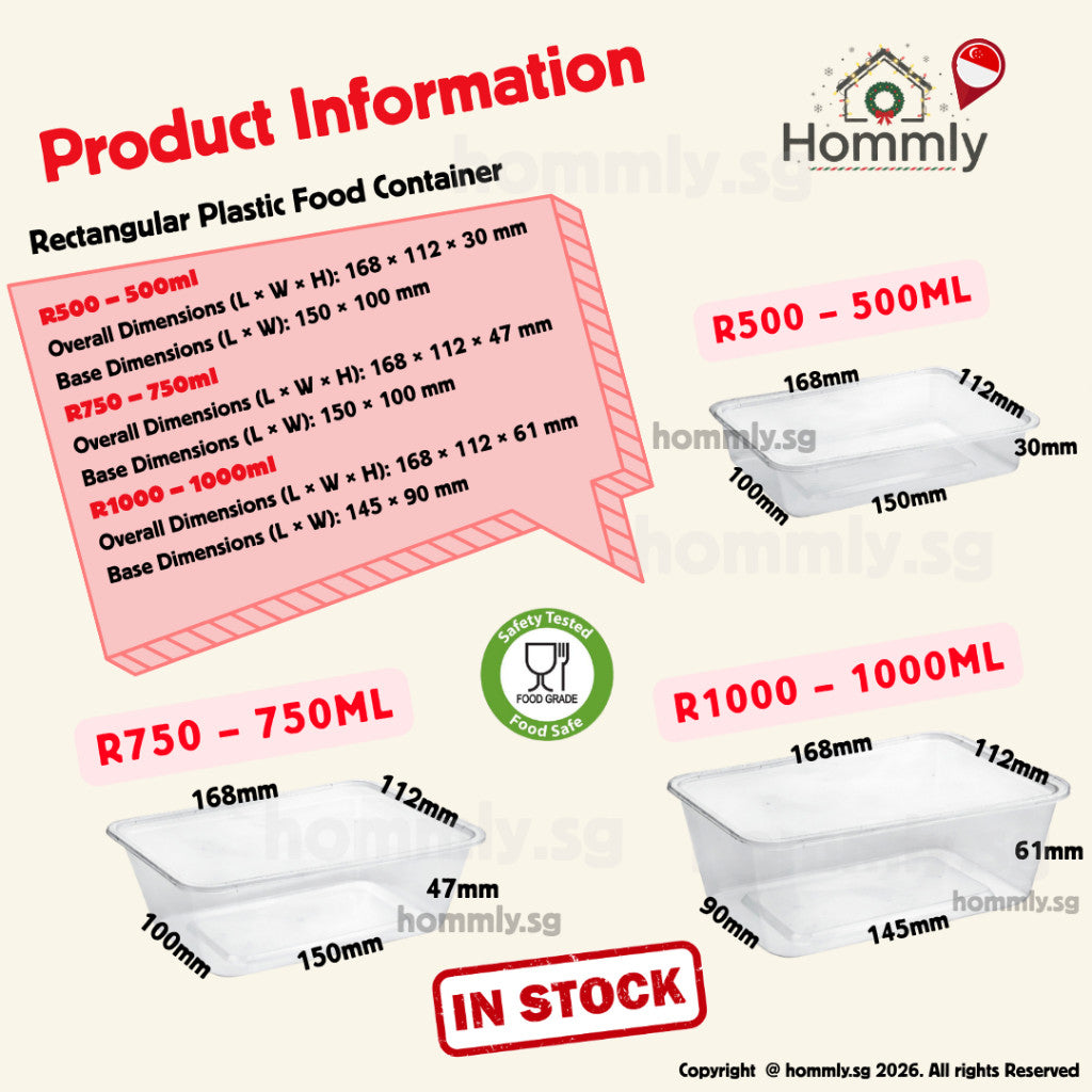 [Hommly SG Instock] Disposable Food Container with Lid | Plastic Container Food Storage | Takeaway Food Container