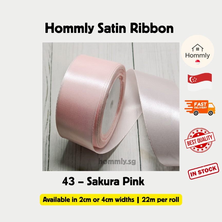 [Hommly SG Instock] 53 Colours 2/4cm Satin silky Ribbon 22m/Wedding/Flower Bouquet/Birthday Party RibbonDecoration