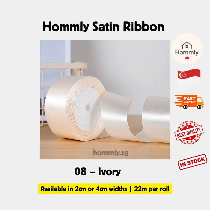 [Hommly SG Instock] 53 Colours 2/4cm Satin silky Ribbon 22m/Wedding/Flower Bouquet/Birthday Party RibbonDecoration
