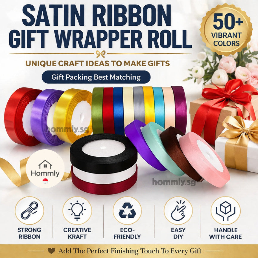 [Hommly SG Instock] 53 Colours 2/4cm Satin silky Ribbon 22m/Wedding/Flower Bouquet/Birthday Party RibbonDecoration