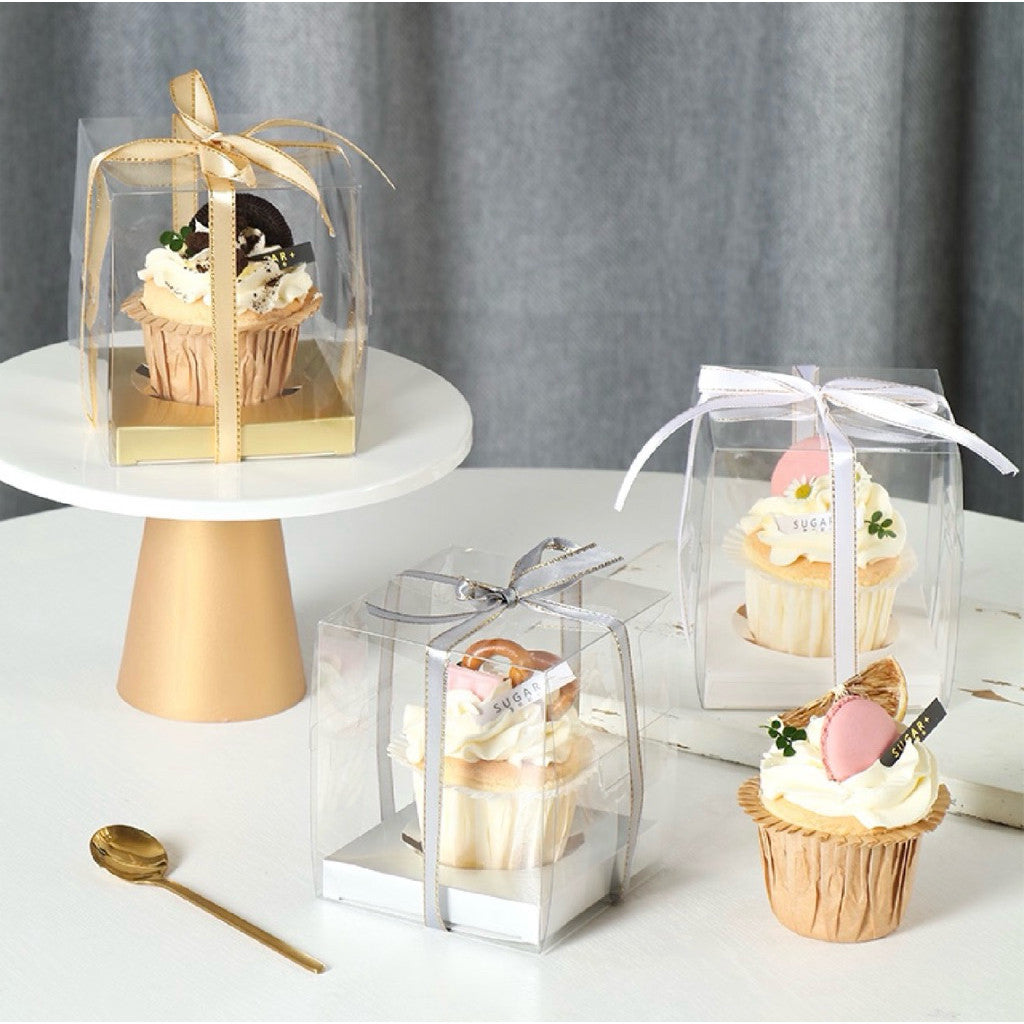 [Hommly SG Instock] 1 Cavity Single PVC Transparent Clear Cupcake Box/ Cupcake Baking Paper Cup/ Cupcake Case/ Ribbon