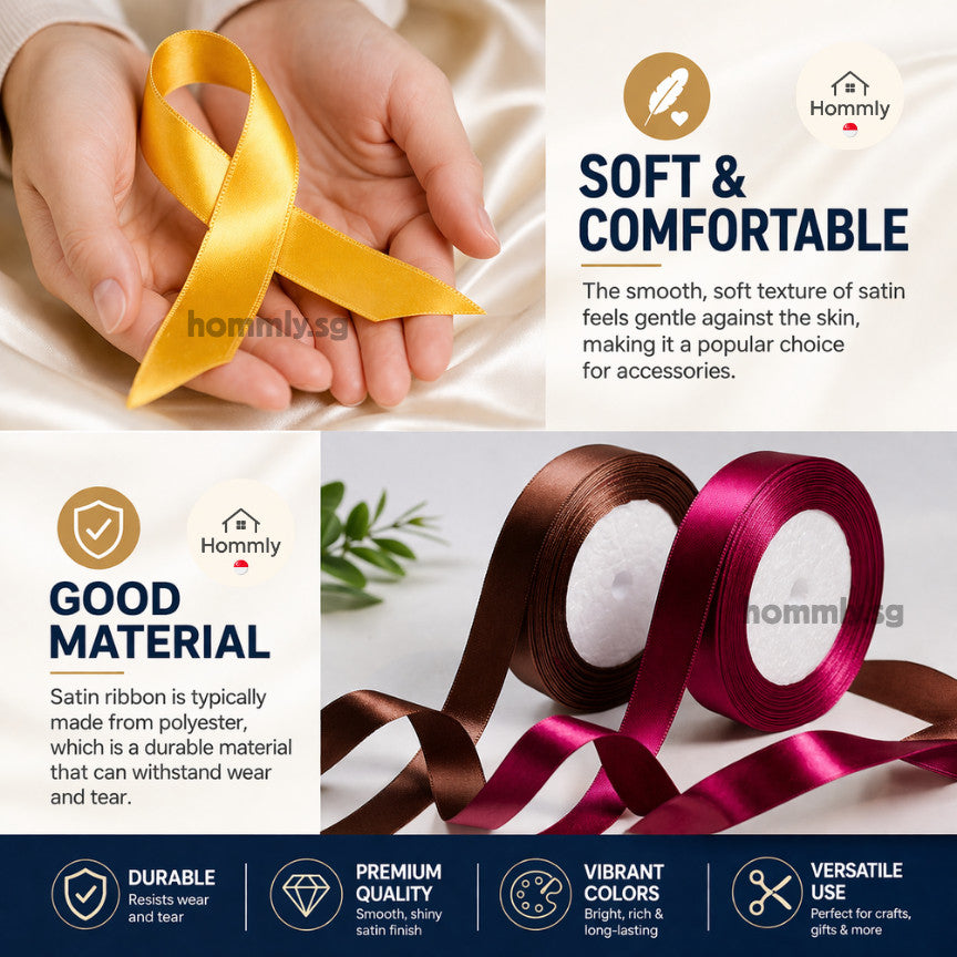 [Hommly SG Instock] 53 Colours 2/4cm Satin silky Ribbon 22m/Wedding/Flower Bouquet/Birthday Party RibbonDecoration