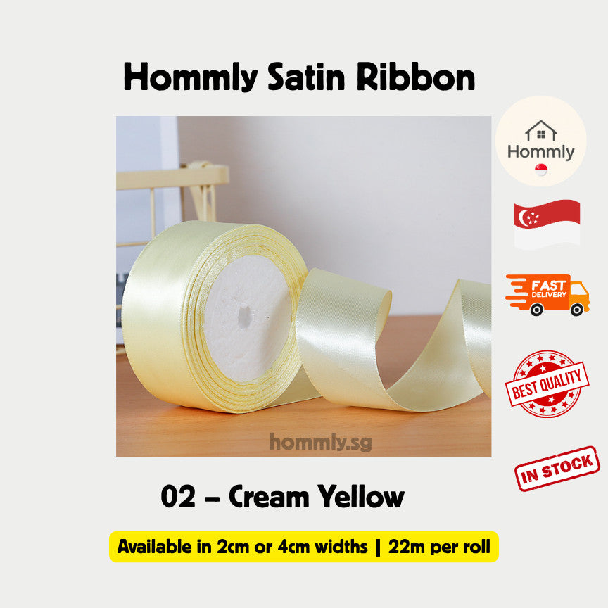 [Hommly SG Instock] 53 Colours 2/4cm Satin silky Ribbon 22m/Wedding/Flower Bouquet/Birthday Party RibbonDecoration