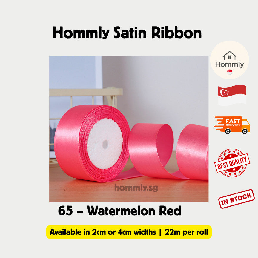 [Hommly SG Instock] 53 Colours 2/4cm Satin silky Ribbon 22m/Wedding/Flower Bouquet/Birthday Party RibbonDecoration