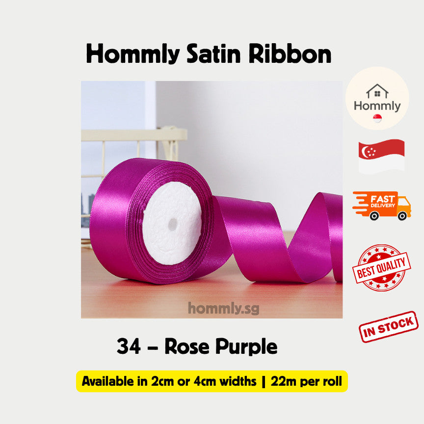 [Hommly SG Instock] 53 Colours 2/4cm Satin silky Ribbon 22m/Wedding/Flower Bouquet/Birthday Party RibbonDecoration
