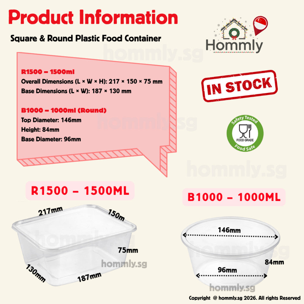 [Hommly SG Instock] Disposable Food Container with Lid | Plastic Container Food Storage | Takeaway Food Container