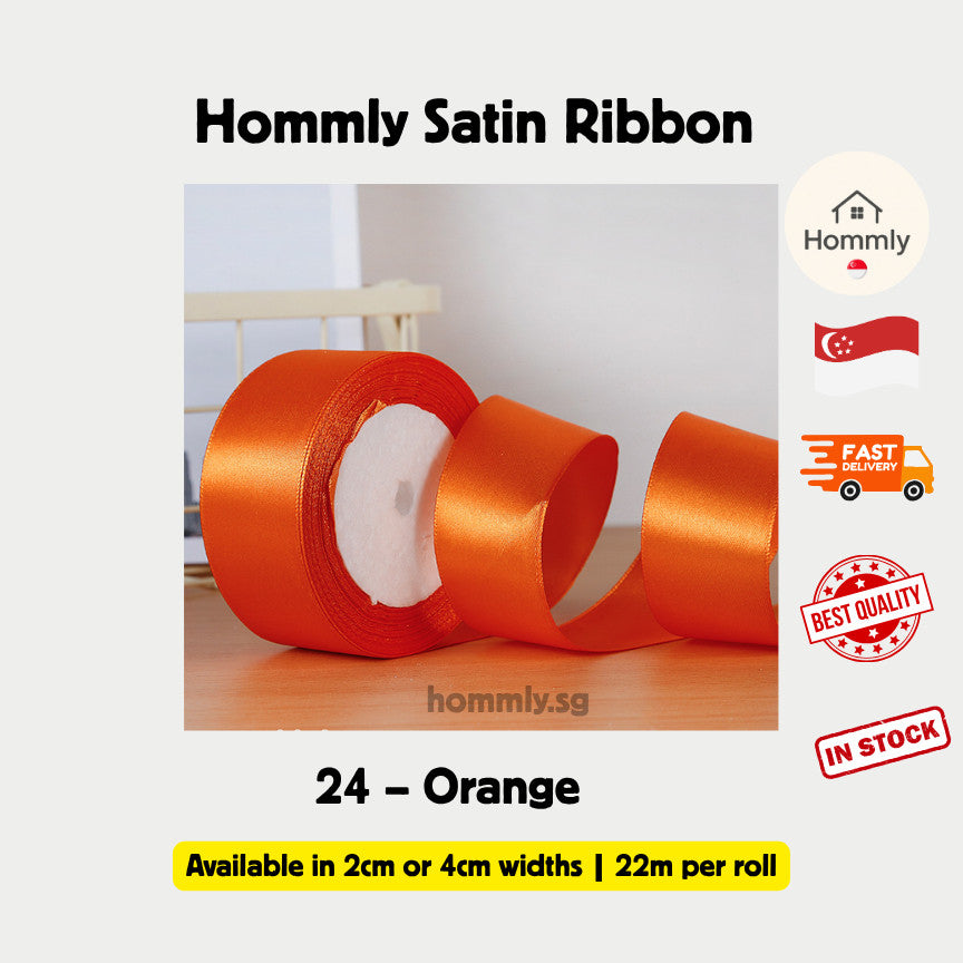 [Hommly SG Instock] 53 Colours 2/4cm Satin silky Ribbon 22m/Wedding/Flower Bouquet/Birthday Party RibbonDecoration