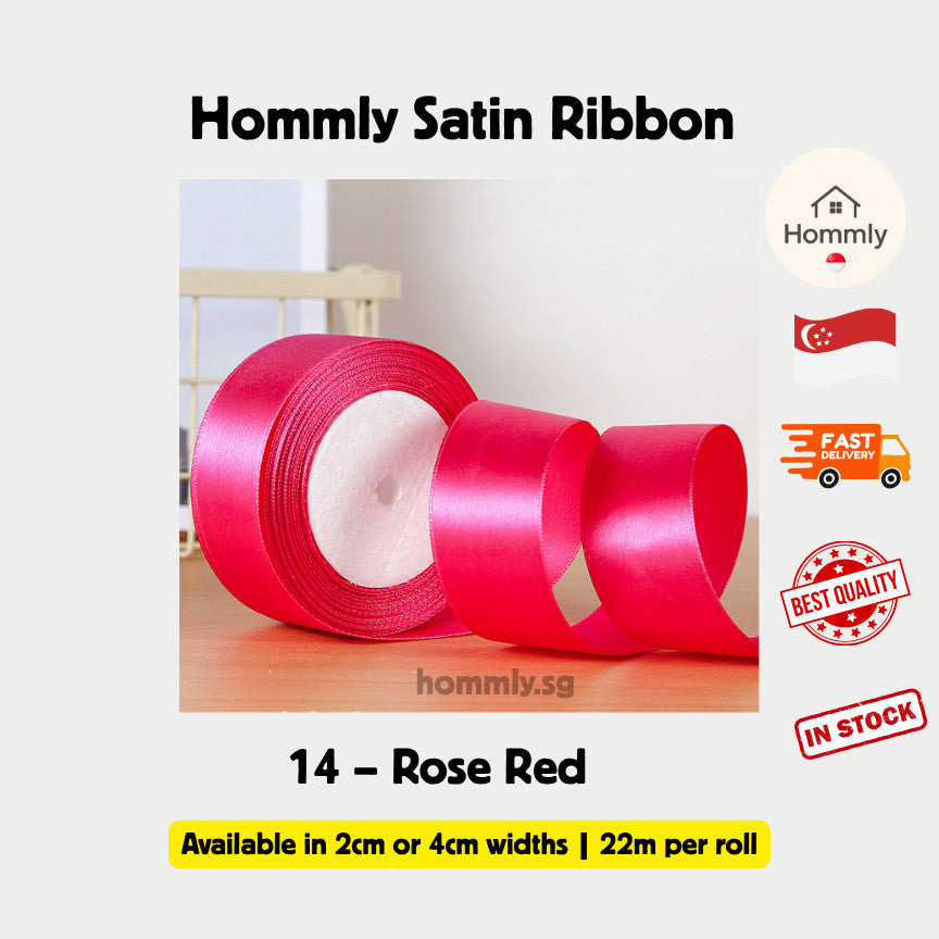 [Hommly SG Instock] 53 Colours 2/4cm Satin silky Ribbon 22m/Wedding/Flower Bouquet/Birthday Party RibbonDecoration