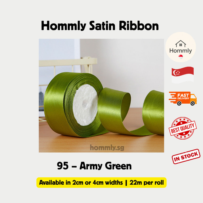 [Hommly SG Instock] 53 Colours 2/4cm Satin silky Ribbon 22m/Wedding/Flower Bouquet/Birthday Party RibbonDecoration