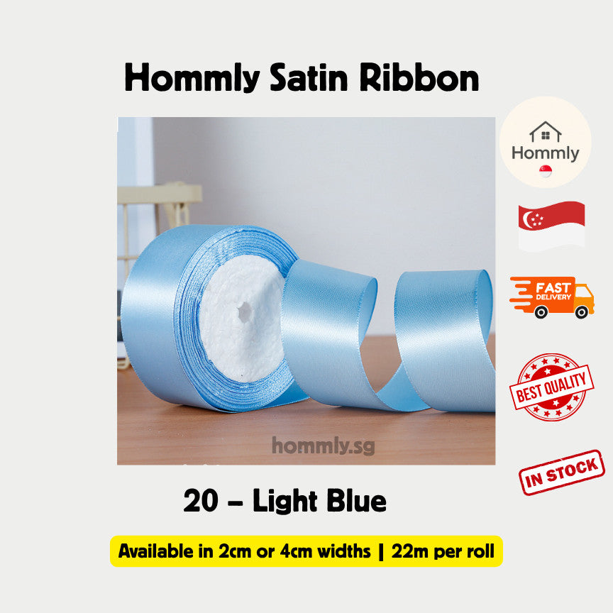 [Hommly SG Instock] 53 Colours 2/4cm Satin silky Ribbon 22m/Wedding/Flower Bouquet/Birthday Party RibbonDecoration