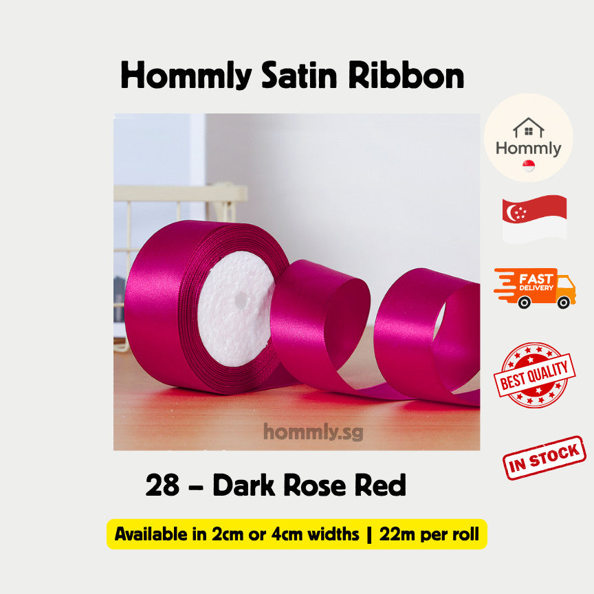 [Hommly SG Instock] 53 Colours 2/4cm Satin silky Ribbon 22m/Wedding/Flower Bouquet/Birthday Party RibbonDecoration