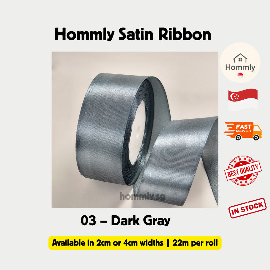 [Hommly SG Instock] 53 Colours 2/4cm Satin silky Ribbon 22m/Wedding/Flower Bouquet/Birthday Party RibbonDecoration