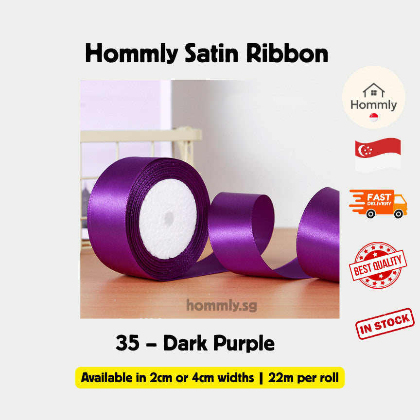 [Hommly SG Instock] 53 Colours 2/4cm Satin silky Ribbon 22m/Wedding/Flower Bouquet/Birthday Party RibbonDecoration