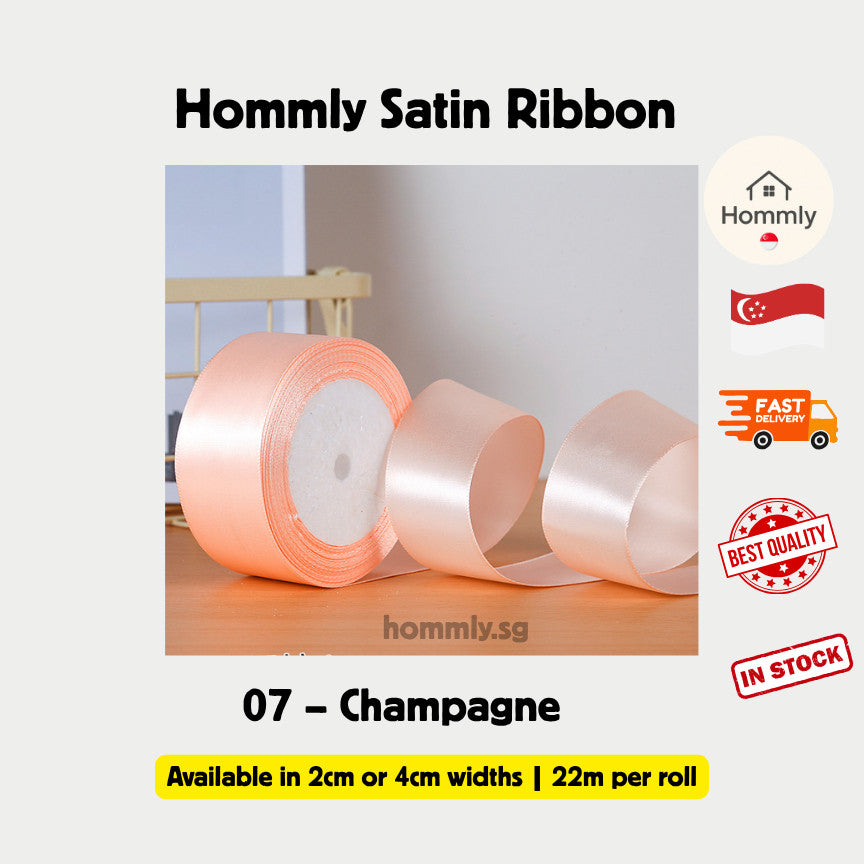 [Hommly SG Instock] 53 Colours 2/4cm Satin silky Ribbon 22m/Wedding/Flower Bouquet/Birthday Party RibbonDecoration