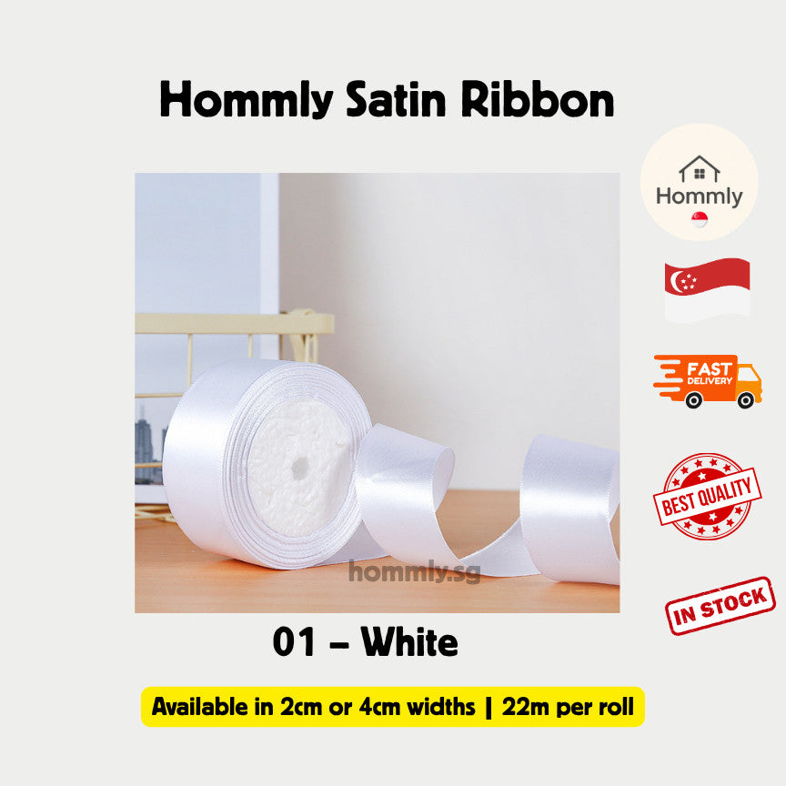 [Hommly SG Instock] 53 Colours 2/4cm Satin silky Ribbon 22m/Wedding/Flower Bouquet/Birthday Party RibbonDecoration