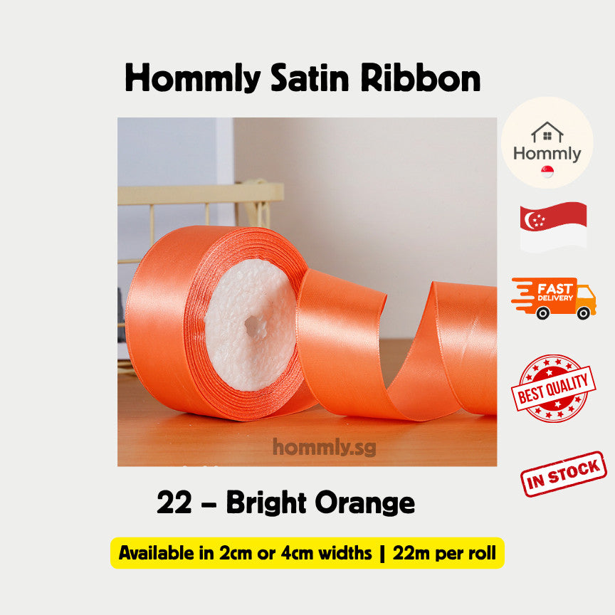 [Hommly SG Instock] 53 Colours 2/4cm Satin silky Ribbon 22m/Wedding/Flower Bouquet/Birthday Party RibbonDecoration