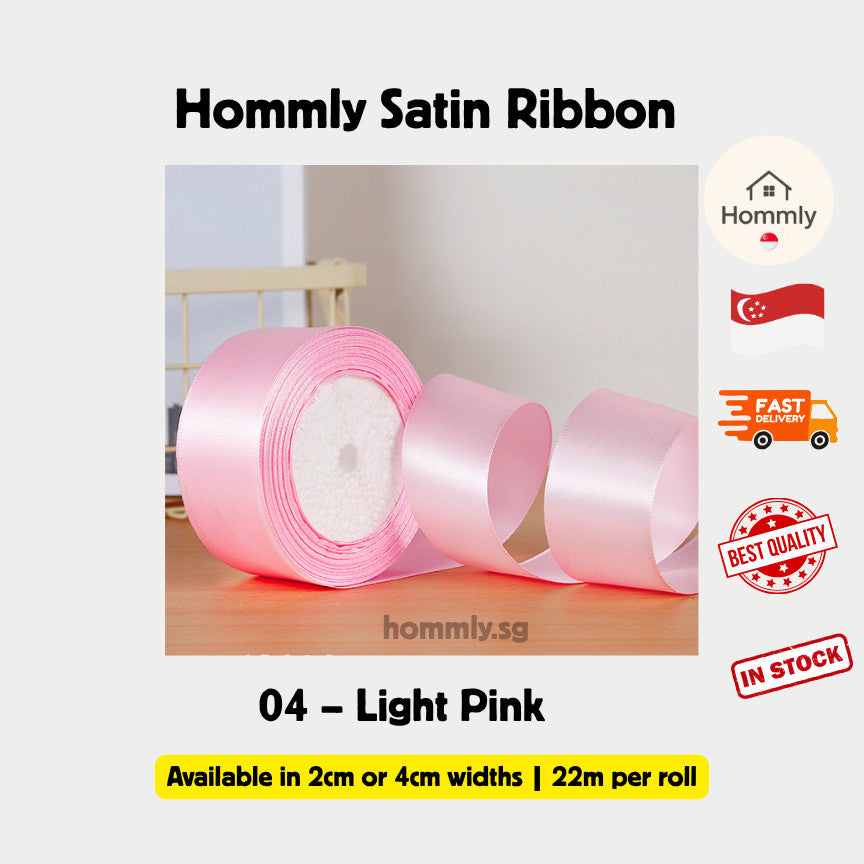 [Hommly SG Instock] 53 Colours 2/4cm Satin silky Ribbon 22m/Wedding/Flower Bouquet/Birthday Party RibbonDecoration