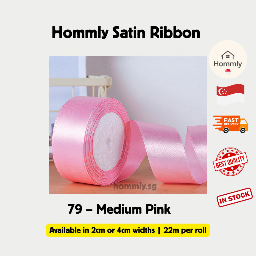 [Hommly SG Instock] 53 Colours 2/4cm Satin silky Ribbon 22m/Wedding/Flower Bouquet/Birthday Party RibbonDecoration
