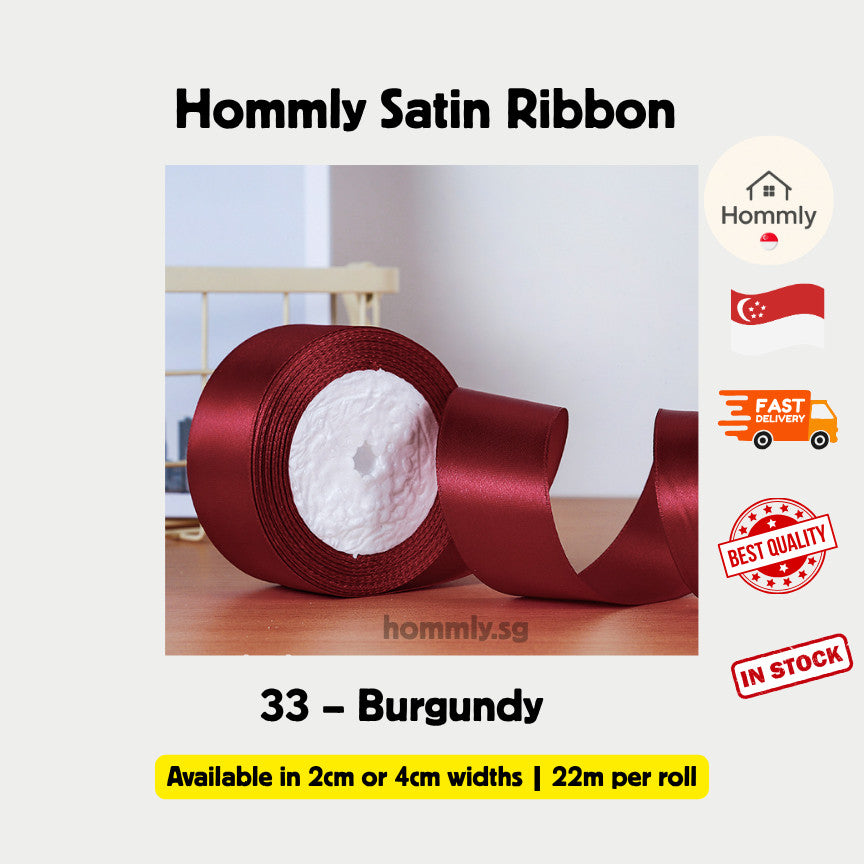 [Hommly SG Instock] 53 Colours 2/4cm Satin silky Ribbon 22m/Wedding/Flower Bouquet/Birthday Party RibbonDecoration
