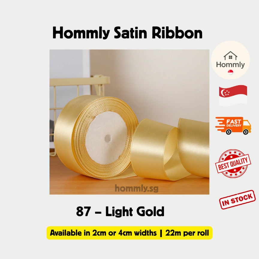 [Hommly SG Instock] 53 Colours 2/4cm Satin silky Ribbon 22m/Wedding/Flower Bouquet/Birthday Party RibbonDecoration