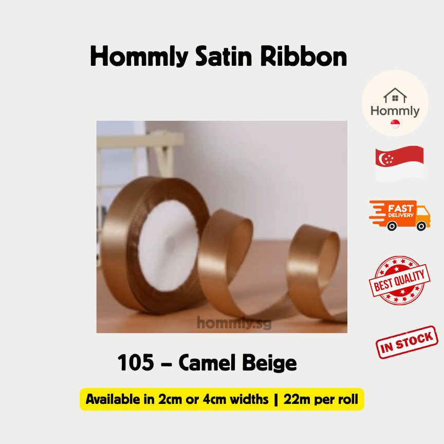 [Hommly SG Instock] 53 Colours 2/4cm Satin silky Ribbon 22m/Wedding/Flower Bouquet/Birthday Party RibbonDecoration