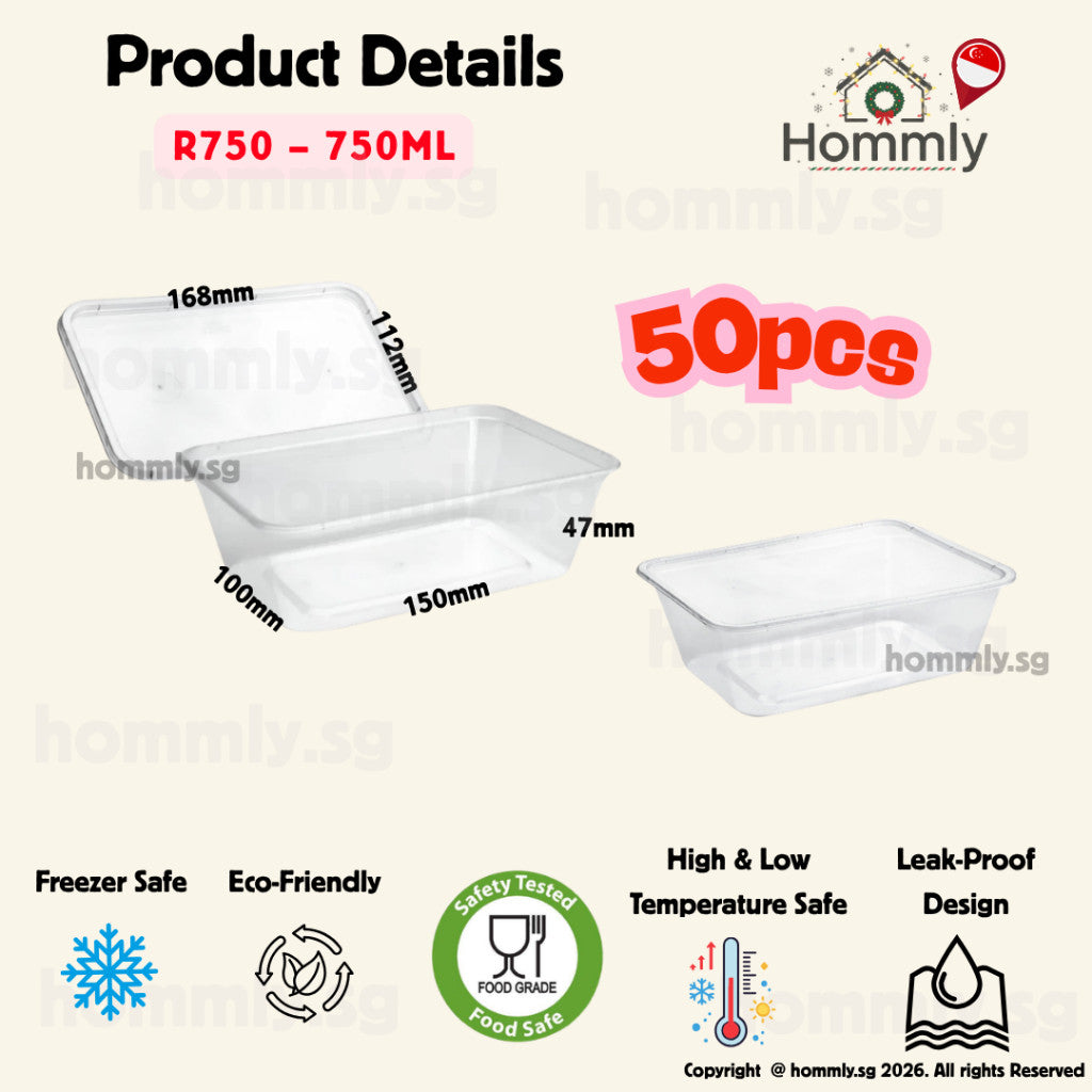 [Hommly SG Instock] Disposable Food Container with Lid | Plastic Container Food Storage | Takeaway Food Container