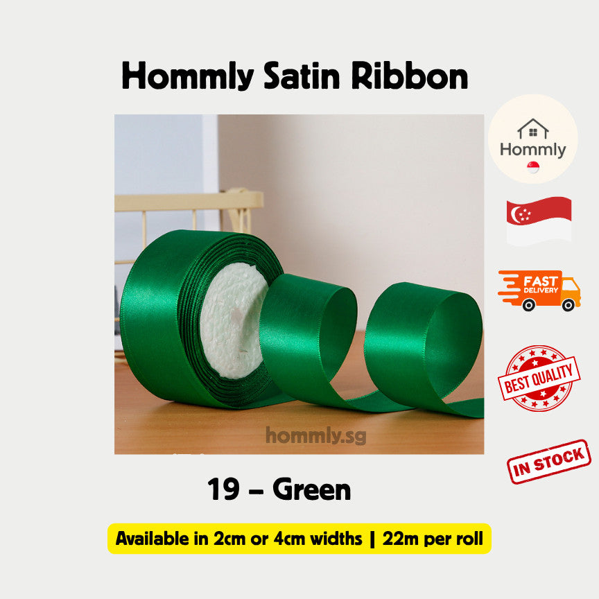 [Hommly SG Instock] 53 Colours 2/4cm Satin silky Ribbon 22m/Wedding/Flower Bouquet/Birthday Party RibbonDecoration