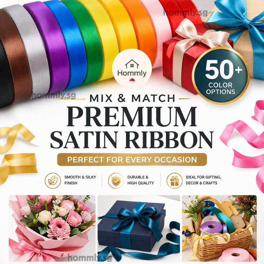 [Hommly SG Instock] 53 Colours 2/4cm Satin silky Ribbon 22m/Wedding/Flower Bouquet/Birthday Party RibbonDecoration