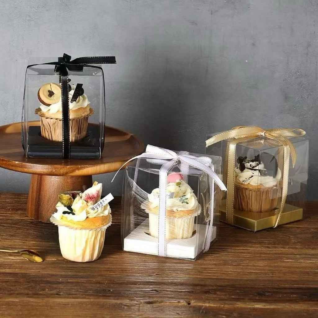 [Hommly SG Instock] 1 Cavity Single PVC Transparent Clear Cupcake Box/ Cupcake Baking Paper Cup/ Cupcake Case/ Ribbon