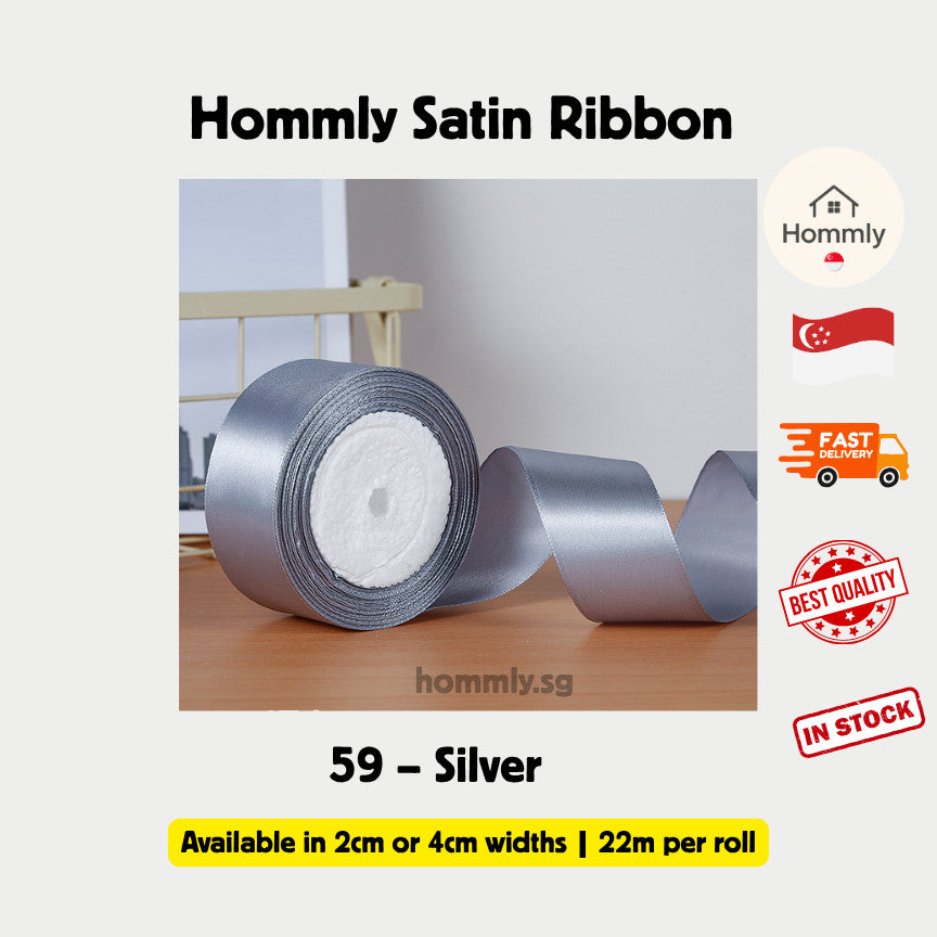 [Hommly SG Instock] 53 Colours 2/4cm Satin silky Ribbon 22m/Wedding/Flower Bouquet/Birthday Party RibbonDecoration