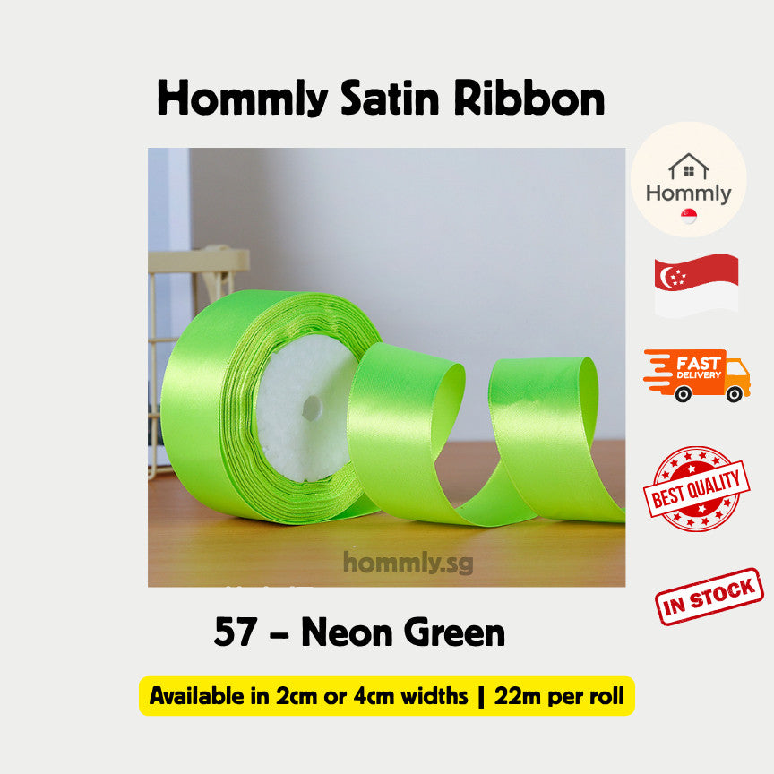 [Hommly SG Instock] 53 Colours 2/4cm Satin silky Ribbon 22m/Wedding/Flower Bouquet/Birthday Party RibbonDecoration