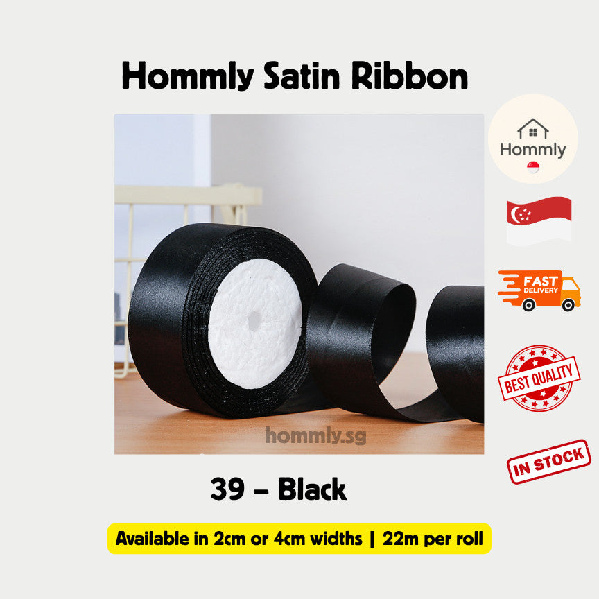 [Hommly SG Instock] 53 Colours 2/4cm Satin silky Ribbon 22m/Wedding/Flower Bouquet/Birthday Party RibbonDecoration