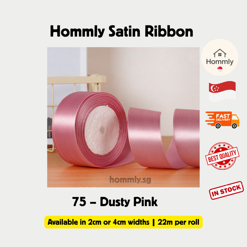 [Hommly SG Instock] 53 Colours 2/4cm Satin silky Ribbon 22m/Wedding/Flower Bouquet/Birthday Party RibbonDecoration
