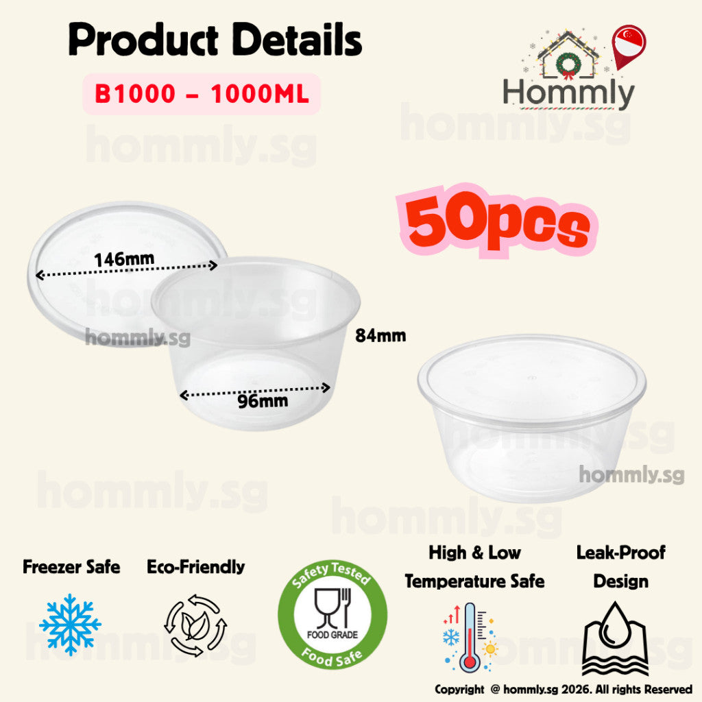 [Hommly SG Instock] Disposable Food Container with Lid | Plastic Container Food Storage | Takeaway Food Container