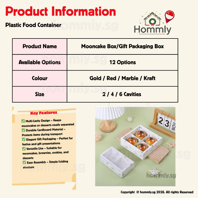 [Hommly SG Instock] 80g Mooncake/Teochew Mooncake Box/Gift Packaging Box/Brownie Box/CNY Box/Cake/Cookies Box