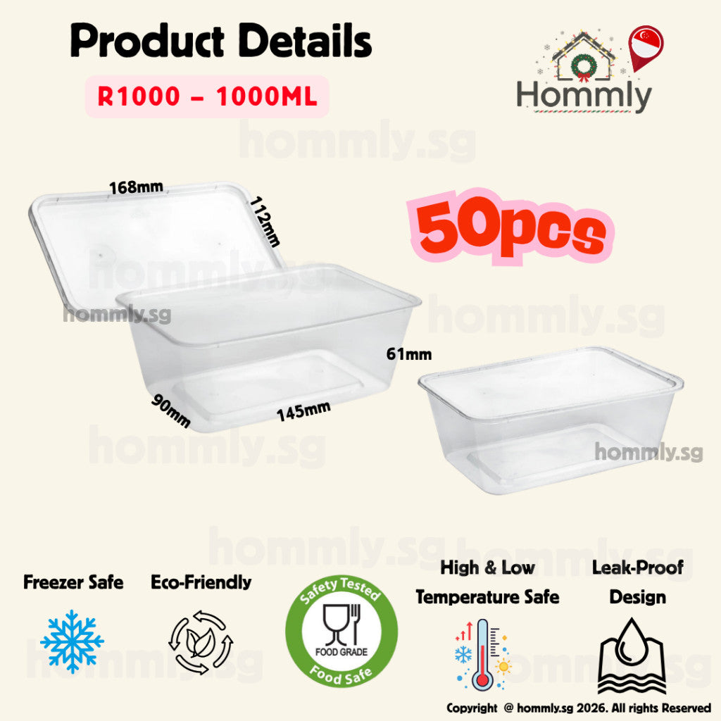 [Hommly SG Instock] Disposable Food Container with Lid | Plastic Container Food Storage | Takeaway Food Container