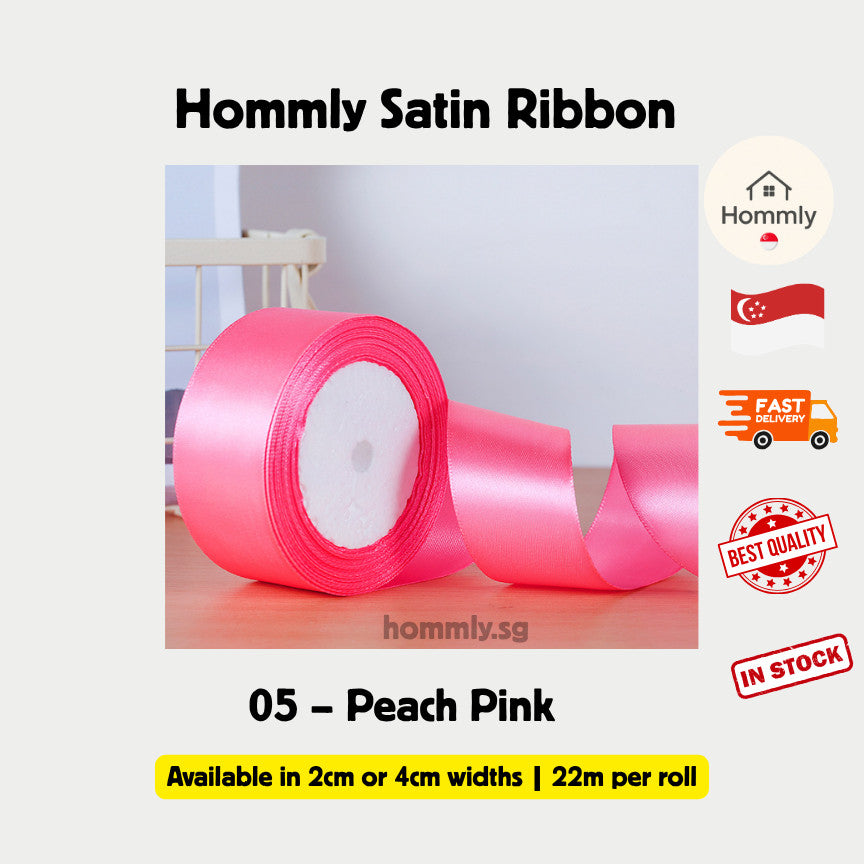 [Hommly SG Instock] 53 Colours 2/4cm Satin silky Ribbon 22m/Wedding/Flower Bouquet/Birthday Party RibbonDecoration