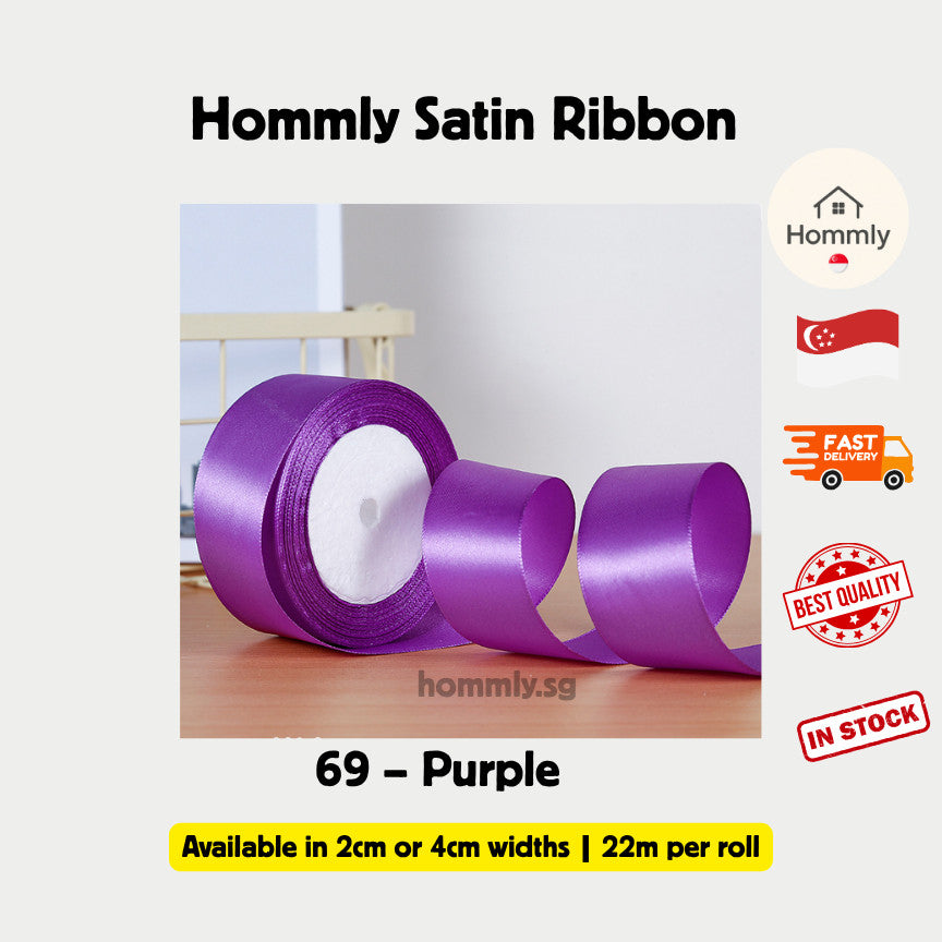 [Hommly SG Instock] 53 Colours 2/4cm Satin silky Ribbon 22m/Wedding/Flower Bouquet/Birthday Party RibbonDecoration
