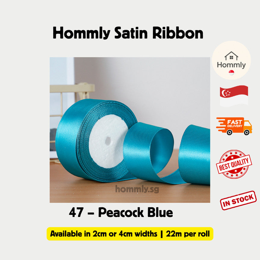 [Hommly SG Instock] 53 Colours 2/4cm Satin silky Ribbon 22m/Wedding/Flower Bouquet/Birthday Party RibbonDecoration