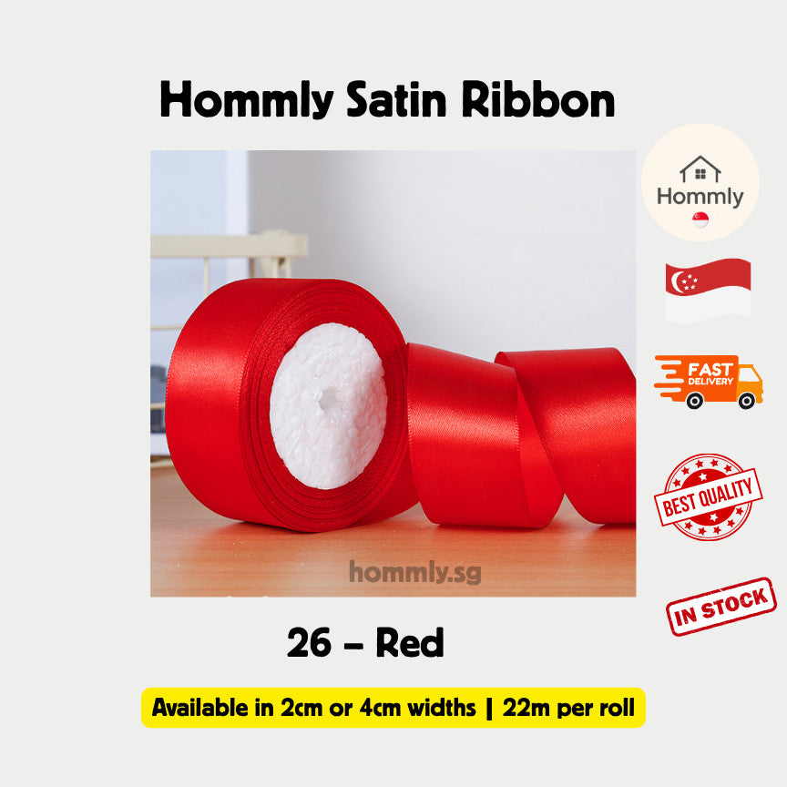 [Hommly SG Instock] 53 Colours 2/4cm Satin silky Ribbon 22m/Wedding/Flower Bouquet/Birthday Party RibbonDecoration