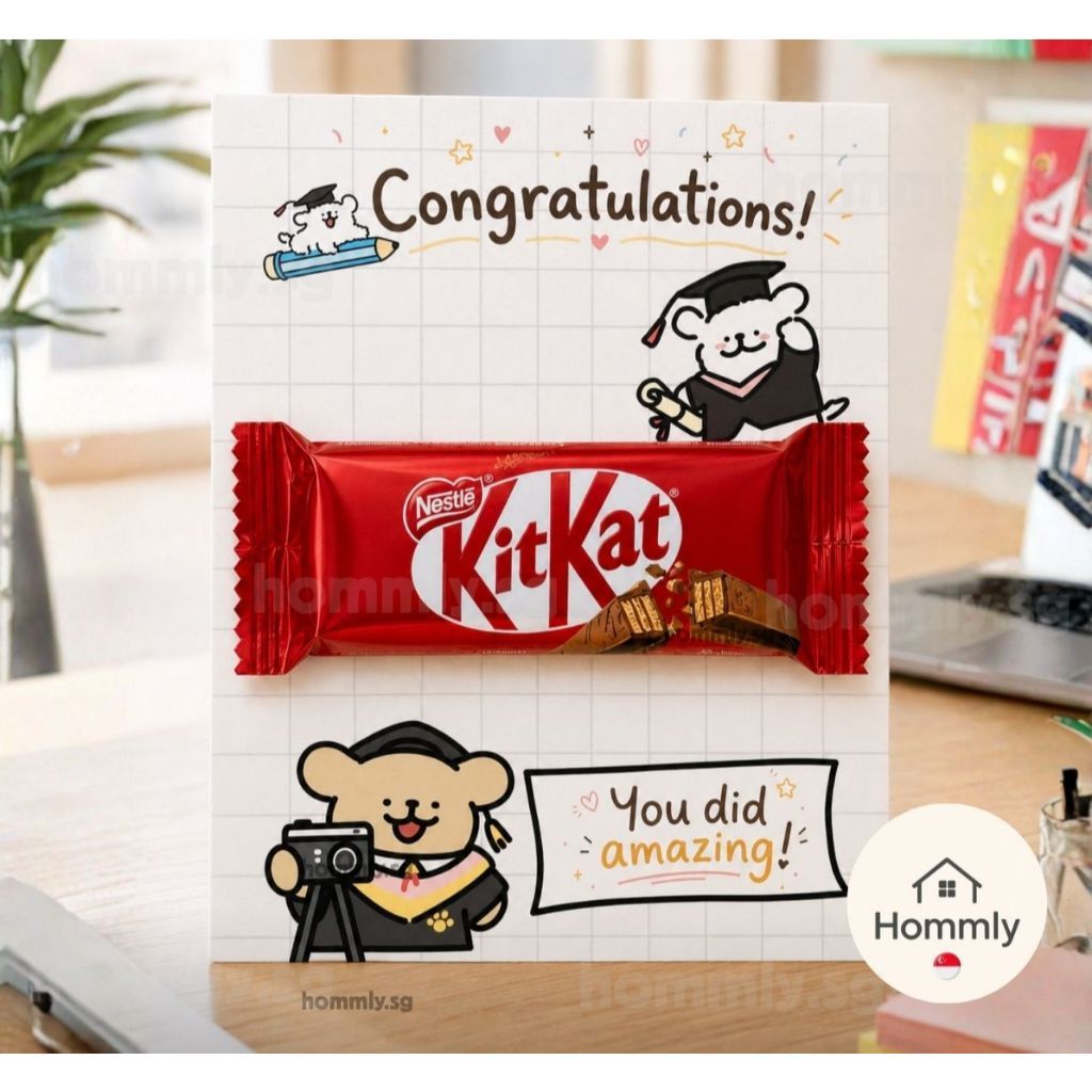 [Hommly Gift] 🎁 Graduation Gift Card with Treats & Badge | Congratulations Student Reward Gift | KitKat
