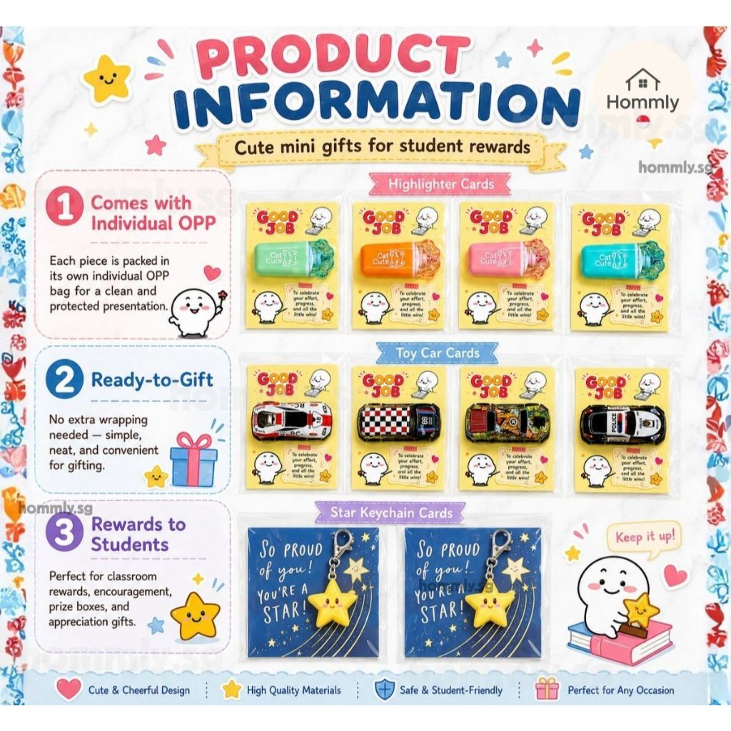 [Hommly SG Instock] Student Reward Mini Gift Series | Highlighter • Toy Car • Star Keychain ⭐