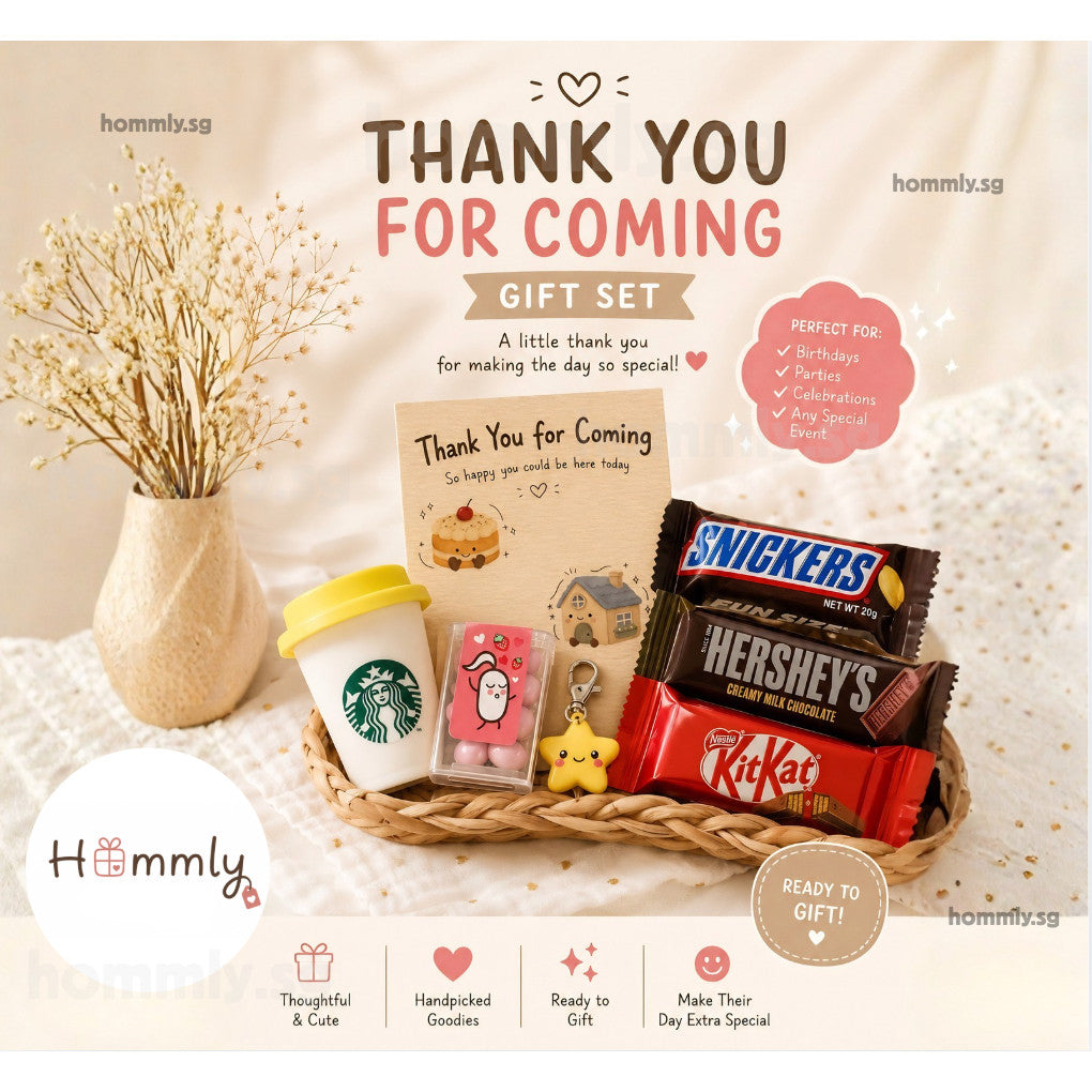 [Hommly Gift] 🎁 Housewarming & Wedding Door Gift Set – Cute Thank You Party Favour with Chocolates, Tic Tac, Badge