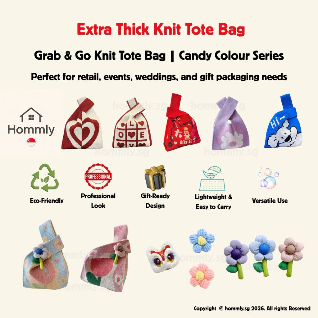 [Hommly SG Stocks] Candy Color Knit Tote Bag Women Handbags Cute Shopping Reusable Sling Bag